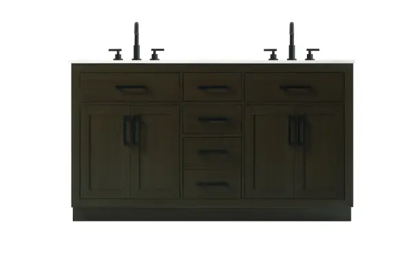 Dimensions
Length: 60"
Width: 22"
Height: 35"
Counter Top Length: 60"
Counter Top Width: 22"
Counter Top Height: 0.75"
Sink Width: 17.25"
Sink Depth: 11.5"
Sink Height: 7"
Sink Drain Hole Size: 1.75"
Faucet Hole Spacing: 8"3 Holes"
Specifications
Assembly Required: No
Base Material: Solid wood and MDF
Counter Top Edge Style: straight
Counter Top Finish: marble white
Distressed Finish: No
Drain Assembly Included: No
Faucet Included: No
Faucet Type: Widespread
Finish (Color): Mocha Brown
Vanity Material: Solid Wood and MDF
Hardware Finish: black
Harware Material: Aluminum alloy
Number of Faucet Holes: 6
Number of Sinks: 2
Product Shape: Rectangle
Product Type: Bathroom Vanities
Product Warranty: 1 year limited
Sink Mounting Type: Undermount
Vanity Backsplash: NO
Vanity Mounting Type: Free-Standing
297
Wire Included: No
Wood Type: Rubber wood
Shipment type: LTL
US Shipping Cost: $268.00
Drawers
Drawers Included: yes
Number of Drawers: 5
False Drawers: no
Drawer Width: dw1:21.5 dw2:10.75 dw3:10.75 dw4:10.75
Drawer Depth: dw1:4.5 dw2:15 dw3:15 dw4:15
Drawer Height: dw1:6 dw2:6 dw3:6 dw4:13
Drawer Handle Designs: Bar pulls
Shelves
Number of Shelves: 2
Shelf Width: 21.5
Cabinets
Number of Cabinets: 2
Cabinet Interior Width: 21.5
Cabinet Interior Depth: 17
Cabinet Interior Height: 20