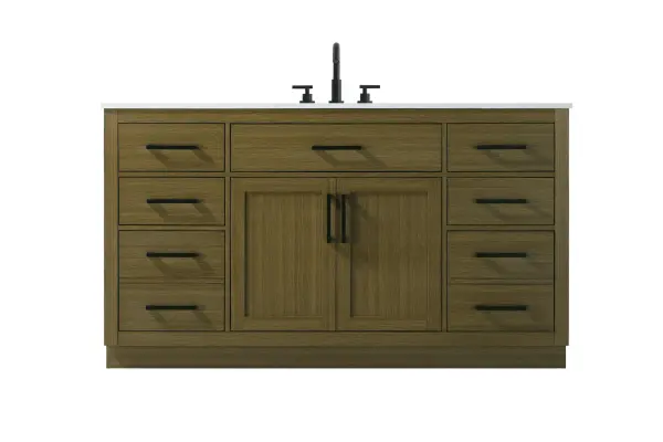 Dimensions
Length: 60"
Width: 22"
Height: 35"
Counter Top Length: 60"
Counter Top Width: 22"
Counter Top Height: 0.75"
Sink Width: 17.25"
Sink Depth: 11.5"
Sink Height: 7"
Sink Drain Hole Size: 1.75"
Faucet Hole Spacing: 8"3 Holes"
Specifications
Assembly Required: No
Base Material: Solid wood and MDF
Counter Top Edge Style: straight
Counter Top Finish: marble white
Distressed Finish: No
Drain Assembly Included: No
Faucet Included: No
Faucet Type: Widespread
Finish (Color): Chestnut Brown
Vanity Material: Solid Wood and MDF
Hardware Finish: black
Harware Material: Aluminum alloy
Number of Faucet Holes: 3
Number of Sinks: 1
Product Shape: Rectangle
Product Type: Bathroom Vanities
Product Warranty: 1 year limited
Sink Mounting Type: Undermount
Vanity Backsplash: NO
Vanity Mounting Type: Free-Standing
308
Wire Included: No
Wood Type: Rubber wood
Shipment type: LTL
US Shipping Cost: $268.00
Drawers
Drawers Included: yes
Number of Drawers: 7
False Drawers: no
Drawer Width: dw1:13.25 dw2:26.75 dw3:13.25 dw4:13.25
Drawer Depth: dw1:15 dw2:4.5 dw3:15 dw4:15
Drawer Height: dw1:6 dw2:6 dw3:6 dw4:13
Drawer Handle Designs: Bar pulls
Shelves
Number of Shelves: 1
Shelf Width: 26.5
Cabinets
Number of Cabinets: 1
Cabinet Interior Width: 26.5
Cabinet Interior Depth: 17
Cabinet Interior Height: 20