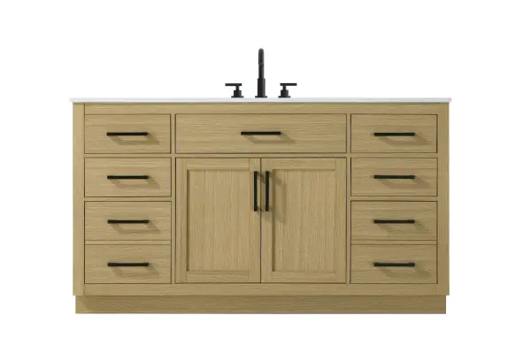 Dimensions
Length: 60"
Width: 22"
Height: 35"
Counter Top Length: 60"
Counter Top Width: 22"
Counter Top Height: 0.75"
Sink Width: 17.25"
Sink Depth: 11.5"
Sink Height: 7"
Sink Drain Hole Size: 1.75"
Faucet Hole Spacing: 8"3 Holes"
Specifications
Assembly Required: No
Base Material: Solid wood and MDF
Counter Top Edge Style: straight
Counter Top Finish: marble white
Distressed Finish: No
Drain Assembly Included: No
Faucet Included: No
Faucet Type: Widespread
Finish (Color): Honey Brown
Vanity Material: Solid Wood and MDF
Hardware Finish: black
Harware Material: Aluminum alloy
Number of Faucet Holes: 3
Number of Sinks: 1
Product Shape: Rectangle
Product Type: Bathroom Vanities
Product Warranty: 1 year limited
Sink Mounting Type: Undermount
Vanity Backsplash: NO
Vanity Mounting Type: Free-Standing
308
Wire Included: No
Wood Type: Rubber wood
Shipment type: LTL
US Shipping Cost: $268.00
Drawers
Drawers Included: yes
Number of Drawers: 7
False Drawers: no
Drawer Width: dw1:13.25 dw2:26.75 dw3:13.25 dw4:13.25
Drawer Depth: dw1:15 dw2:4.5 dw3:15 dw4:15
Drawer Height: dw1:6 dw2:6 dw3:6 dw4:13
Drawer Handle Designs: Bar pulls
Shelves
Number of Shelves: 1
Shelf Width: 26.5
Cabinets
Number of Cabinets: 1
Cabinet Interior Width: 26.5
Cabinet Interior Depth: 17
Cabinet Interior Height: 20