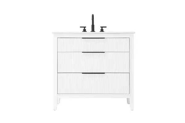 Specification Sheet
Dimensions
Length: 36"
Width: 22"
Height: 34"
Counter Top Length: 36"
Counter Top Width: 22"
Counter Top Height: 0.75"
Sink Width: 17.125"
Sink Depth: 11.625"
Sink Height: 7"
Sink Drain Hole Size: 1.75"
Faucet Hole Spacing: 8"3 Holes"
Specifications
Assembly Required: NO
Base Material: Solid wood and MDF
Counter Top Edge Style: straight
Counter Top Finish: Marble White
Distressed Finish: NO
Drain Assembly Included: NO
Faucet Included: NO
Faucet Type: Widespread
Finish (Color): White
Vanity Material: Solid Wood and MDF
Hardware Finish: black
Harware Material: Aluminum alloy
Number of Faucet Holes: 3
Number of Sinks: 1
Product Shape: Rectangle
Product Type: Bathroom Vanities
Product Warranty: 1 year limited
Sink Mounting Type: Undermount
Vanity Backsplash: NO
Vanity Mounting Type: Free-Standing
Weight: 139
Wire Included: No
Wood Type: Rubberwood
Shipment type: LTL
Drawers
Drawers Included: yes
Number of Drawers: 3
False Drawers: NO
Drawer Width: dw1: 31.125
dw2: 31.125
dw3: 31.125
Drawer Depth: dw1: 3.625
dw2: 15.125
dw3: 15.125
Drawer Height: dw1: 6.125
dw2: 9
dw3: 9
Drawer Handle Designs: Finger pulls