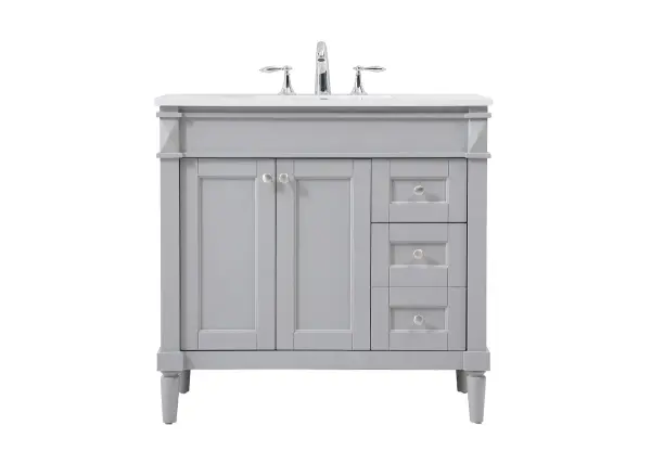 The Bennett vanity combines classic shaker styling with modern functionality. Its grey finish and ivory marble top create a sophisticated look, while multiple drawers with soft-close glides provide excellent storage.