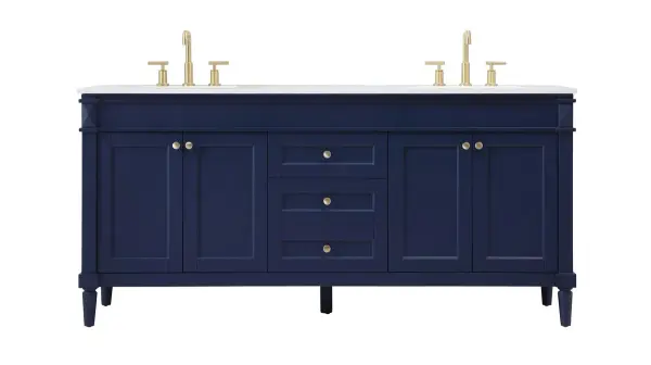 This transitional vanity is a beautiful piece of bathroom furniture will look amazing in your design scheme. The cabinet features a shaker style smooth door panel with simple round knobs and soft close hinges provide ample room for accessories. Packed with multiple side drawers with soft close glides for added comfort and full access to bath supplies. Convenient deep drawer stores all of your tall bath essentials. Constructed of engineered wood and solid wood legs with hand painted finish. The durable engineered marble countertop is a versatile material in an ivory white finish. Minor assembly of the legs needed to get this vanity up and running. Collection: Bennett Rooms: bathroom Finish: Blue Width: 21.00" Height: 35.00" Length: 72.00" Weight: 249.00 lb Material: Solid wood and MDF Country of Origin: Vietnam Manufacturer Warranty: 1 year limited