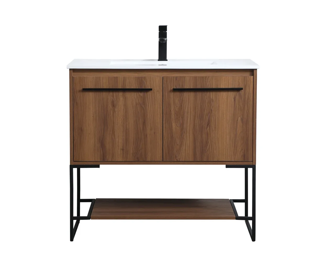 Gerard Single Bathroom Vanity in Walnut Brown