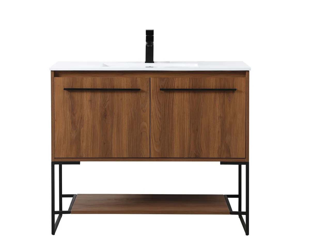 Gerard Single Bathroom Vanity in Walnut Brown