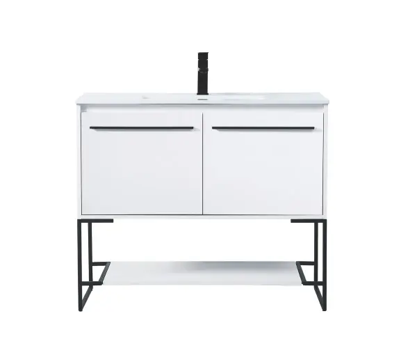 Live in modern comfort with this 48" concrete grey finish vanity. Dressed in a concrete grey and sleek black metal hardware, its contemporary style will have your bathroom or powder room elevated in industrial sophistication. The open shelf at the base and 3 doors reveal ample storage space for your bathroom essentials and miscellany. Clean lines create its own visual interest, adding trendy looks to your already chic room. Collection: Gerard Rooms: bathroom Finish: Concrete Grey Width: 18.31" Height: 33.46" Length: 48.00" Weight: 110.00 lb Material: MDF, resin, metal Country of Origin: Vietnam Manufacturer Warranty: 1 year limited Spec Sheet