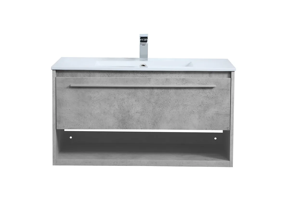 Kasper Single Bathroom Floating Vanity in Concrete Grey