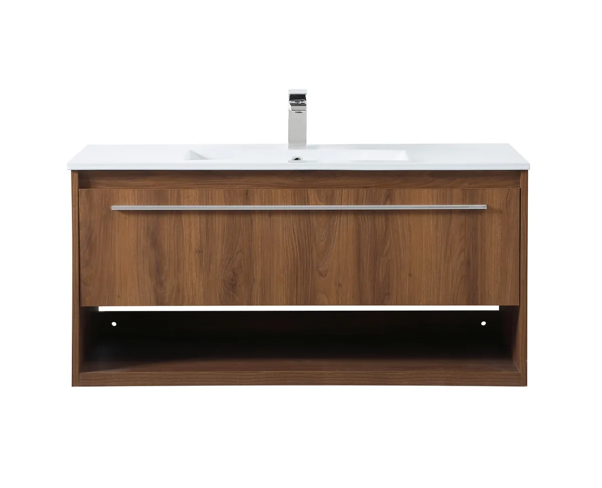 Kasper Single Bathroom Floating Vanity in Walnut Brown