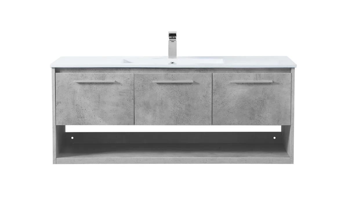 Kasper Single Bathroom Floating Vanity in Concrete Grey