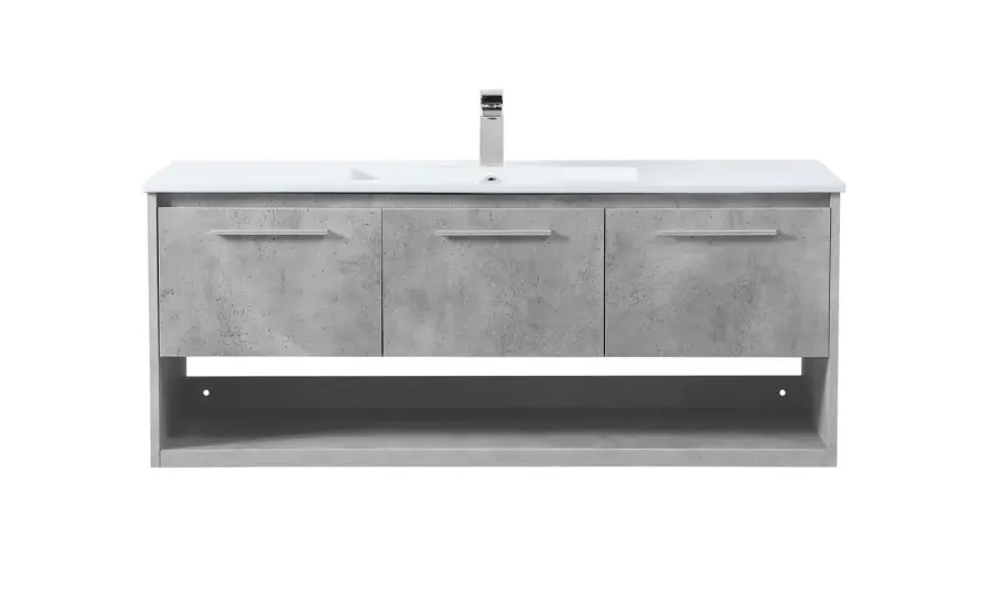 Kasper 48" Single Drawer Floating Bathroom Vanity in Concrete Grey