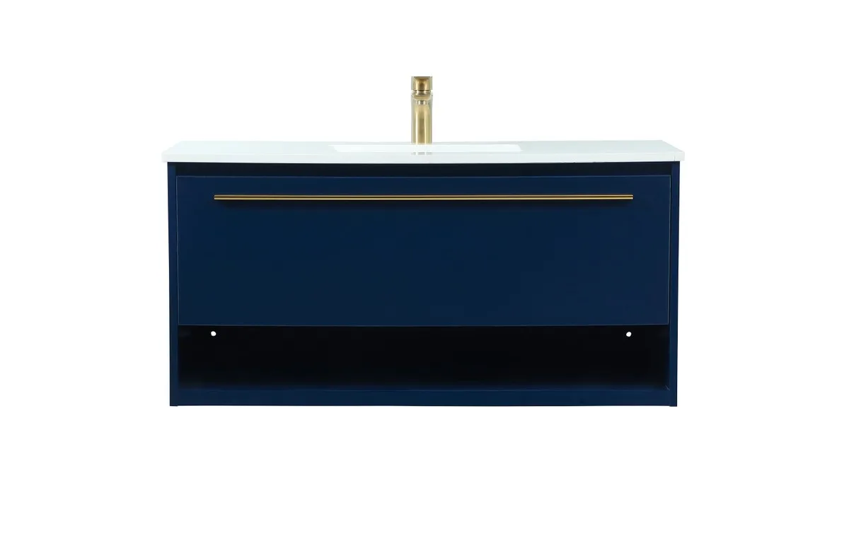Roman 40" Floating Vanity with Marble Top in Blue