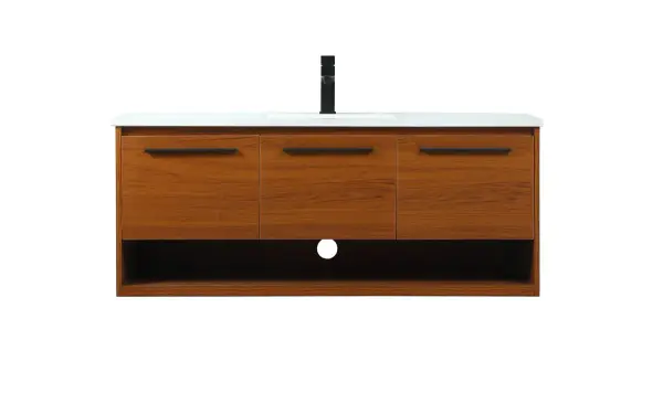Roman 48" Floating Vanity with Marble Top in Teak