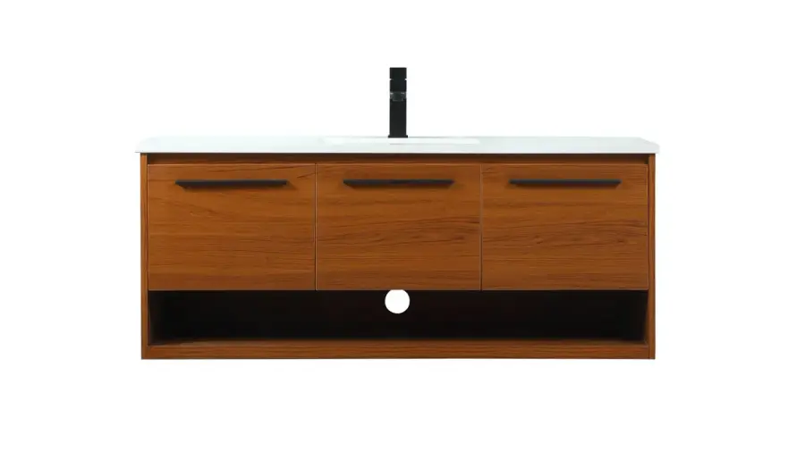 Roman 48" Floating Vanity with Marble Top in Teak