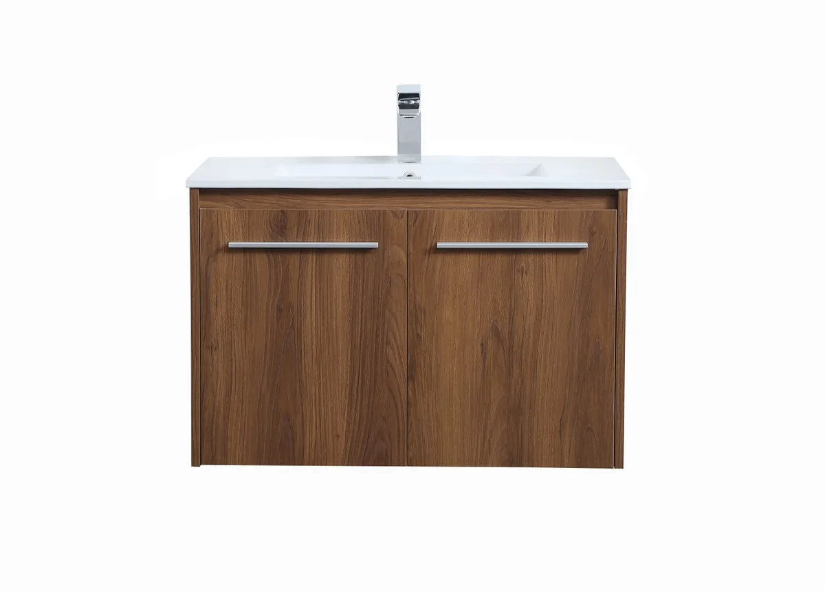 Rasina Single Bathroom Floating Vanity in Walnut Brown