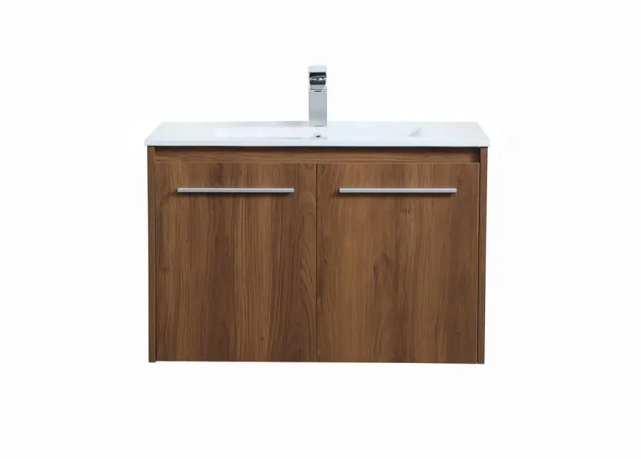 Rasina 30" Single Bathroom Floating Vanity in Walnut Brown