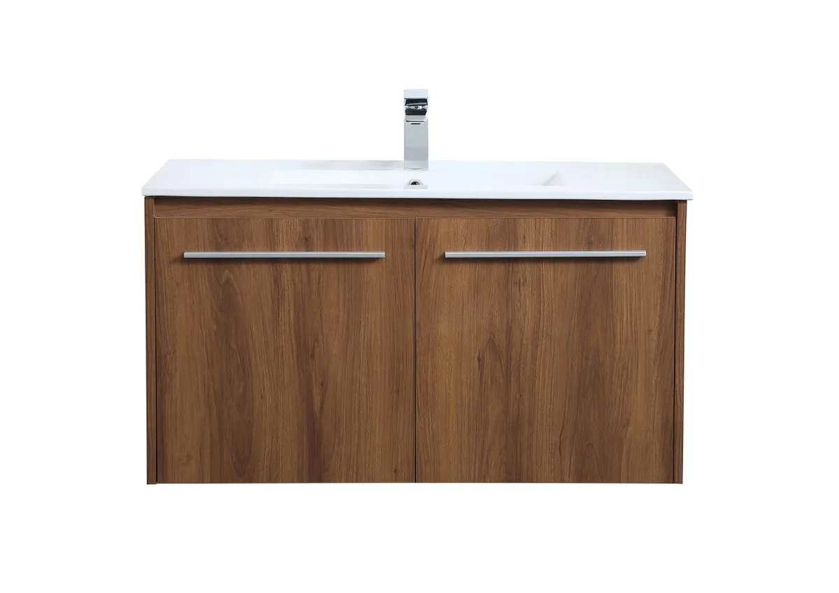 Rasina Single Bathroom Floating Vanity in Walnut Brown