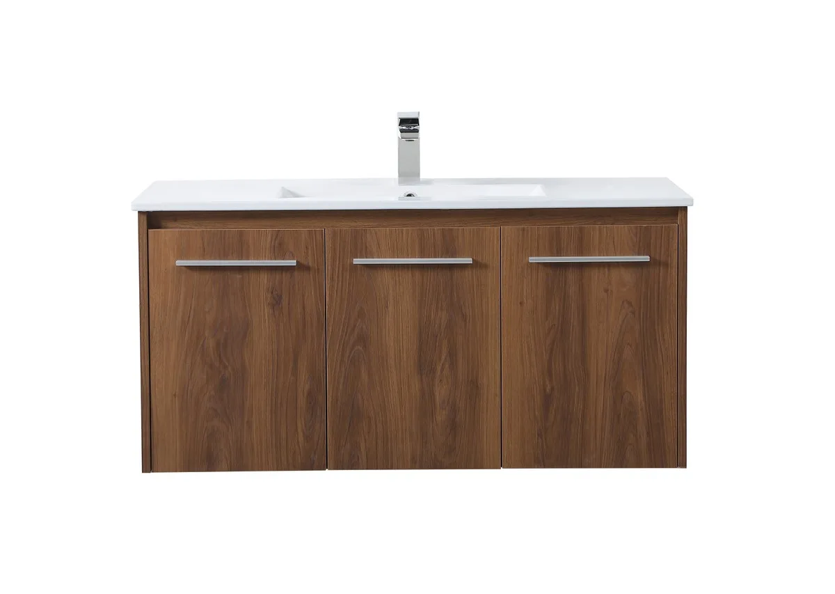 Rasina Single Bathroom Floating Vanity in Walnut Brown
