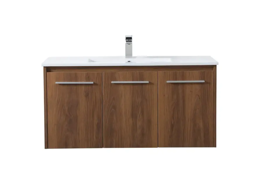 Rasina 40" Single Bathroom Floating Vanity in Walnut Brown