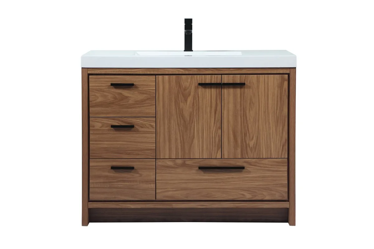 Wyatt Single Bathroom Vanity in walnut brown