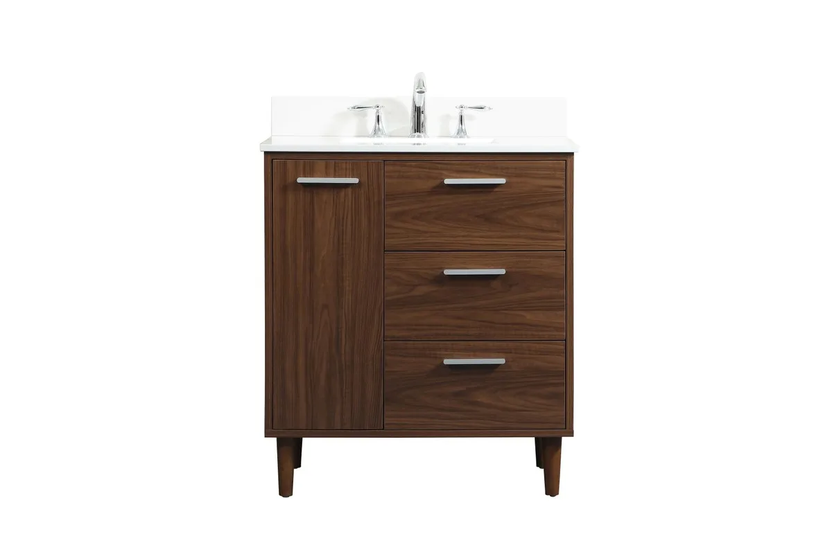 Baldwin 30" Walnut Vanity with Engineered Stone Top