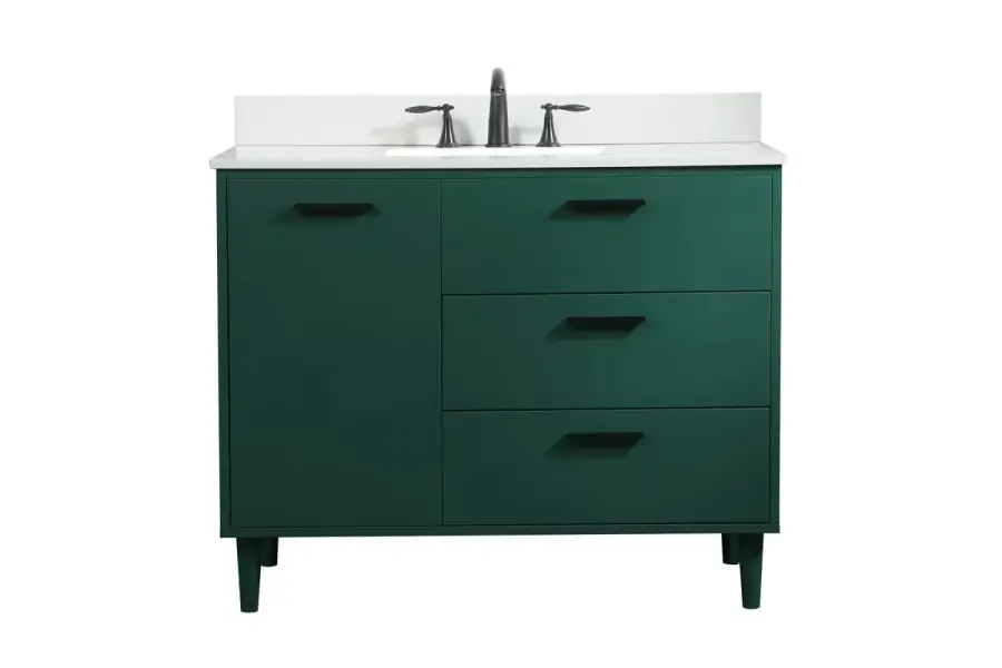 Baldwin 42" Single Vanity in Green with Engineered Stone Top