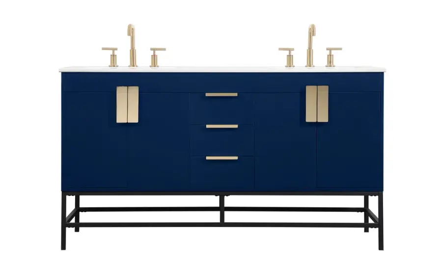 Eugene 60" Double Bathroom Vanity in Blue