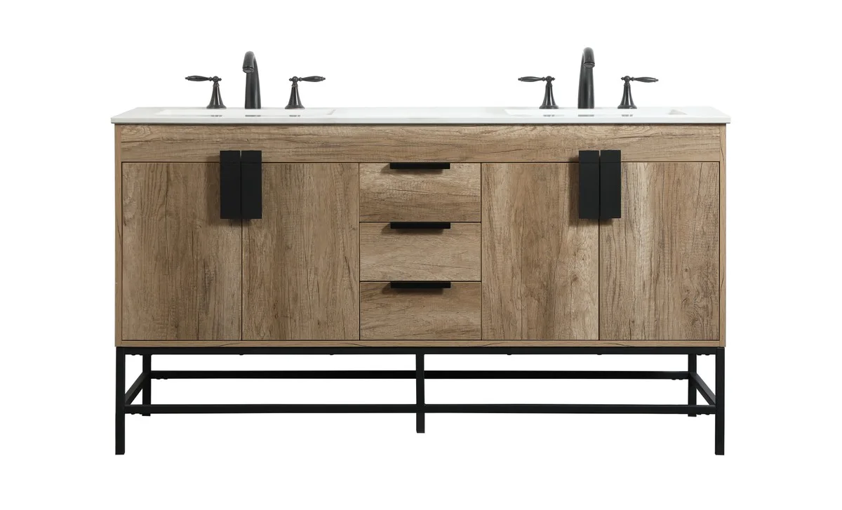 Eugene 60" Double Bathroom Vanity in Natural Oak