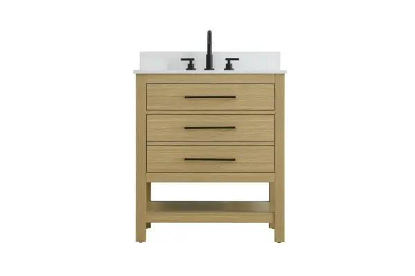 Dimensions
Length: 30"
Width: 22"
Height: 34"
Counter Top Length: 30"
Counter Top Width: 22"
Counter Top Height: 4"
Sink Width: 17.13"
Sink Depth: 11.61"
Sink Height: 7"
Sink Drain Hole Size: 1.75"
Faucet Hole Spacing: 8"3 Holes"
Specifications
Assembly Required: No
Base Material: Solid wood and MDF
Counter Top Edge Style: straight
Counter Top Finish: marble white
Distressed Finish: No
Drain Assembly Included: No
Faucet Included: No
Finish (Color): Honey Brown
Vanity Material: Solid Wood and MDF
Hardware Finish: black
Harware Material: Aluminum alloy
Number of Faucet Holes: 3
Number of Sinks: 1
Product Shape: Rectangle
Product Type: Bathroom Vanities
Product Warranty: 1 year limited
Sink Mounting Type: Undermount
Vanity Backsplash: YES
Vanity Mounting Type: Free-Standing
Weight: 127
Wire Included: No
Wood Type: Rubberwood
Shipment type: LTL
US Shipping Cost: $142.00
Drawers
Drawers Included: yes
Number of Drawers: 2
False Drawers: no
Drawer Width: dw1:25
dw2:25
Drawer Depth: dw1:5.125 dw2:15.625
Drawer Height: dw1:5.375 dw2:11.25
Drawer Handle Designs: Bar pulls
Shelves
Number of Shelves: 1
Shelf Width: 25.25