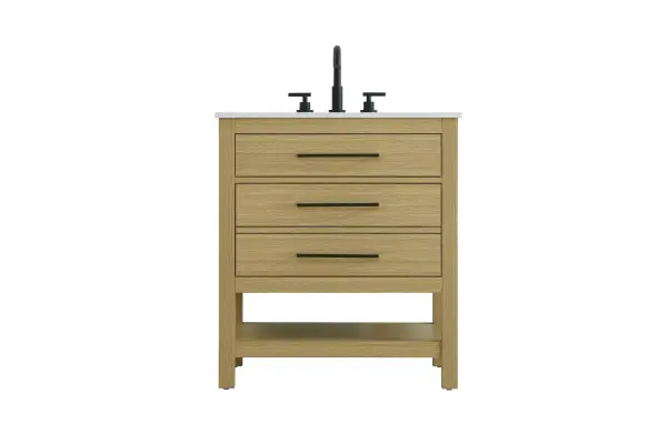 Dimensions
Length: 30"
Width: 22"
Height: 34"
Counter Top Length: 30"
Counter Top Width: 22"
Counter Top Height: 4"
Sink Width: 17.13"
Sink Depth: 11.61"
Sink Height: 7"
Sink Drain Hole Size: 1.75"
Faucet Hole Spacing: 8"3 Holes"
Specifications
Assembly Required: No
Base Material: Solid wood and MDF
Counter Top Edge Style: straight
Counter Top Finish: marble white
Distressed Finish: No
Drain Assembly Included: No
Faucet Included: No
Faucet Type: Widespread
Finish (Color): Honey Brown
Vanity Material: Solid Wood and MDF
Hardware Finish: black
Harware Material: Aluminum alloy
Number of Faucet Holes: 3
Number of Sinks: 1
Product Shape: Rectangle
Product Type: Bathroom Vanities
Product Warranty: 1 year limited
Sink Mounting Type: Undermount
Vanity Backsplash: NO
Vanity Mounting Type: Free-Standing
136
Wire Included: No
Wood Type: Rubberwood
Shipment type: LTL
US Shipping Cost: $142.00
Drawers
Drawers Included: yes
Number of Drawers: 2
False Drawers: no
Drawer Width: dw1:25
dw2:25
Drawer Depth: dw1:5.125 dw2:15.625
Drawer Height: dw1:5.375 dw2:11.25
Drawer Handle Designs: Bar pulls
Shelves
Number of Shelves: 1
Shelf Width: 25.25