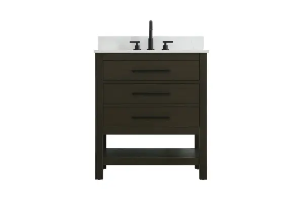 Dimensions
Length: 30"
Width: 22"
Height: 34"
Counter Top Length: 30"
Counter Top Width: 22"
Counter Top Height: 4"
Sink Width: 17.13"
Sink Depth: 11.61"
Sink Height: 7"
Sink Drain Hole Size: 1.75"
Faucet Hole Spacing: 8"3 Holes"
Specifications
Assembly Required: No
Base Material: Solid wood and MDF
Counter Top Edge Style: straight
Counter Top Finish: marble white
Distressed Finish: No
Drain Assembly Included: No
Faucet Included: No
Finish (Color): Mocha Brown
Vanity Material: Solid Wood and MDF
Hardware Finish: black
Harware Material: Aluminum alloy
Number of Faucet Holes: 3
Number of Sinks: 1
Product Shape: Rectangle
Product Type: Bathroom Vanities
Product Warranty: 1 year limited
Sink Mounting Type: Undermount
Vanity Backsplash: YES
Vanity Mounting Type: Free-Standing
Weight: 127
Wire Included: No
Wood Type: Rubberwood
Shipment type: LTL
US Shipping Cost: $142.00
Drawers
Drawers Included: yes
Number of Drawers: 2
False Drawers: no
Drawer Width: dw1:25
dw2:25
Drawer Depth: dw1:5.125 dw2:15.625
Drawer Height: dw1:5.375 dw2:11.25
Drawer Handle Designs: Bar pulls
Shelves
Number of Shelves: 1
Shelf Width: 25.25