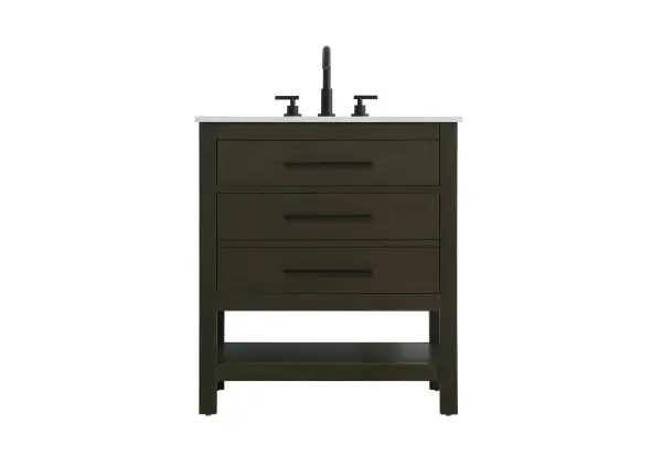 Dimensions
Length: 30"
Width: 22"
Height: 34"
Counter Top Length: 30"
Counter Top Width: 22"
Counter Top Height: 4"
Sink Width: 17.13"
Sink Depth: 11.61"
Sink Height: 7"
Sink Drain Hole Size: 1.75"
Faucet Hole Spacing: 8"3 Holes"
Specifications
Assembly Required: No
Base Material: Solid wood and MDF
Counter Top Edge Style: straight
Counter Top Finish: marble white
Distressed Finish: No
Drain Assembly Included: No
Faucet Included: No
Faucet Type: Widespread
Finish (Color): Mocha Brown
Vanity Material: Solid Wood and MDF
Hardware Finish: black
Harware Material: Aluminum alloy
Number of Faucet Holes: 3
Number of Sinks: 1
Product Shape: Rectangle
Product Type: Bathroom Vanities
Product Warranty: 1 year limited
Sink Mounting Type: Undermount
Vanity Backsplash: NO
Vanity Mounting Type: Free-Standing
136
Wire Included: No
Wood Type: Rubberwood
Shipment type: LTL
US Shipping Cost: $142.00
Drawers
Drawers Included: yes
Number of Drawers: 2
False Drawers: no
Drawer Width: dw1:25
dw2:25
Drawer Depth: dw1:5.125 dw2:15.625
Drawer Height: dw1:5.375 dw2:11.25
Drawer Handle Designs: Bar pulls
Shelves
Number of Shelves: 1
Shelf Width: 25.25