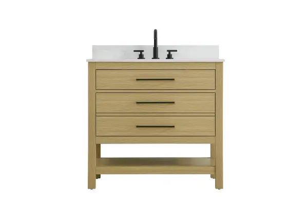 Dimensions
Length: 36"
Width: 22"
Height: 34"
Counter Top Length: 36"
Counter Top Width: 22"
Counter Top Height: 4"
Sink Width: 17.13"
Sink Depth: 11.61"
Sink Height: 7"
Sink Drain Hole Size: 1.75"
Faucet Hole Spacing: 8"3 Holes"
Specifications
Assembly Required: No
Base Material: Solid wood and MDF
Counter Top Edge Style: straight
Counter Top Finish: marble white
Distressed Finish: No
Drain Assembly Included: No
Faucet Included: No
Finish (Color): Honey Brown
Vanity Material: Solid Wood and MDF
Hardware Finish: black
Harware Material: Aluminum alloy
Number of Faucet Holes: 3
Number of Sinks: 1
Product Shape: Rectangle
Product Type: Bathroom Vanities
Product Warranty: 1 year limited
Sink Mounting Type: Undermount
Vanity Backsplash: YES
Vanity Mounting Type: Free-Standing
Weight: 146
Wire Included: No
Wood Type: Rubberwood
Shipment type: LTL
US Shipping Cost: $142.00
Drawers
Drawers Included: yes
Number of Drawers: 2
False Drawers: no
Drawer Width: dw1:31
dw2:31
Drawer Depth: dw1:5.125 dw2:15.625
Drawer Height: dw1:5.375 dw2:11.25
Drawer Handle Designs: Bar pulls
Shelves
Number of Shelves: 1
Shelf Width: 31.25