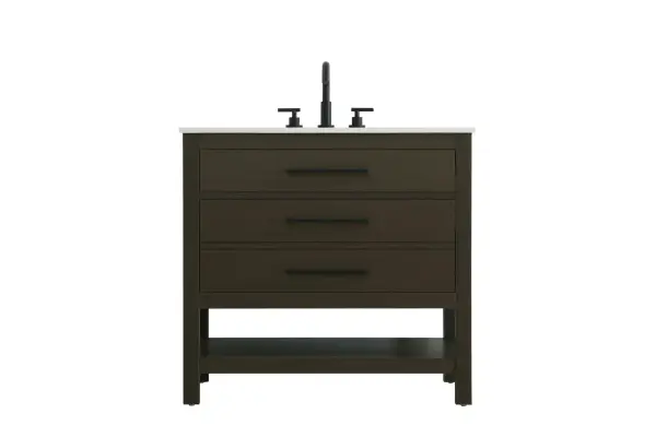 Dimensions
Length: 36"
Width: 22"
Height: 34"
Counter Top Length: 36"
Counter Top Width: 22"
Counter Top Height: 4"
Sink Width: 17.13"
Sink Depth: 11.61"
Sink Height: 7"
Sink Drain Hole Size: 1.75"
Faucet Hole Spacing: 8"3 Holes"
Specifications
Assembly Required: No
Base Material: Solid wood and MDF
Counter Top Edge Style: straight
Counter Top Finish: marble white
Distressed Finish: No
Drain Assembly Included: No
Faucet Included: No
Faucet Type: Widespread
Finish (Color): Mocha Brown
Vanity Material: Solid Wood and MDF
Hardware Finish: black
Harware Material: Aluminum alloy
Number of Faucet Holes: 3
Number of Sinks: 1
Product Shape: Rectangle
Product Type: Bathroom Vanities
Product Warranty: 1 year limited
Sink Mounting Type: Undermount
Vanity Backsplash: NO
Vanity Mounting Type: Free-Standing
150
Wire Included: No
Wood Type: Rubberwood
Shipment type: LTL
US Shipping Cost: $165.00
Drawers
Drawers Included: yes
Number of Drawers: 2
False Drawers: no
Drawer Width: dw1:31
dw2:31
Drawer Depth: dw1:5.125 dw2:15.625
Drawer Height: dw1:5.375 dw2:11.25
Drawer Handle Designs: Bar pulls
Shelves
Number of Shelves: 1
Shelf Width: 31.25