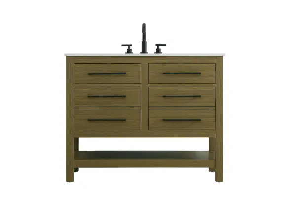 Dimensions
Length: 42"
Width: 22"
Height: 34"
Counter Top Length: 42"
Counter Top Width: 22"
Counter Top Height: 4"
Sink Width: 17.13"
Sink Depth: 11.61"
Sink Height: 7"
Sink Drain Hole Size: 1.75"
Faucet Hole Spacing: 8"3 Holes"
Specifications
Assembly Required: No
Base Material: Solid wood and MDF
Counter Top Edge Style: straight
Counter Top Finish: marble white
Distressed Finish: No
Drain Assembly Included: No
Faucet Included: No
Faucet Type: Widespread
Finish (Color): Chestnut Brown
Vanity Material: Solid Wood and MDF
Hardware Finish: black
Harware Material: Aluminum alloy
Number of Faucet Holes: 3
Number of Sinks: 1
Product Shape: Rectangle
Product Type: Bathroom Vanities
Product Warranty: 1 year limited
Sink Mounting Type: Undermount
Vanity Backsplash: NO
Vanity Mounting Type: Free-Standing
176
Wire Included: No
Wood Type: Rubberwood
Shipment type: LTL
US Shipping Cost: $189.00
Drawers
Drawers Included: yes
Number of Drawers: 4
False Drawers: no
Drawer Width: dw1:17.375 dw2:17.375
Drawer Depth: dw1:5.125 dw2:15.625
Drawer Height: dw1:5.375 dw2:11.25
Drawer Handle Designs: Bar pulls
Shelves
Number of Shelves: 1
Shelf Width: 37.25