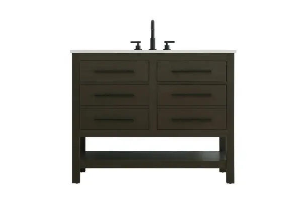 Dimensions
Length: 42"
Width: 22"
Height: 34"
Counter Top Length: 42"
Counter Top Width: 22"
Counter Top Height: 4"
Sink Width: 17.13"
Sink Depth: 11.61"
Sink Height: 7"
Sink Drain Hole Size: 1.75"
Faucet Hole Spacing: 8"3 Holes"
Specifications
Assembly Required: No
Base Material: Solid wood and MDF
Counter Top Edge Style: straight
Counter Top Finish: marble white
Distressed Finish: No
Drain Assembly Included: No
Faucet Included: No
Faucet Type: Widespread
Finish (Color): Mocha Brown
Vanity Material: Solid Wood and MDF
Hardware Finish: black
Harware Material: Aluminum alloy
Number of Faucet Holes: 3
Number of Sinks: 1
Product Shape: Rectangle
Product Type: Bathroom Vanities
Product Warranty: 1 year limited
Sink Mounting Type: Undermount
Vanity Backsplash: NO
Vanity Mounting Type: Free-Standing
176
Wire Included: No
Wood Type: Rubberwood
Shipment type: LTL
US Shipping Cost: $189.00
Drawers
Drawers Included: yes
Number of Drawers: 4
False Drawers: no
Drawer Width: dw1:17.375 dw2:17.375
Drawer Depth: dw1:5.125 dw2:15.625
Drawer Height: dw1:5.375 dw2:11.25
Drawer Handle Designs: Bar pulls
Shelves
Number of Shelves: 1
Shelf Width: 37.25