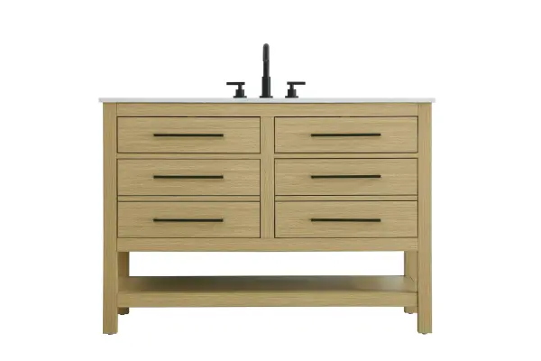 Dimensions
Length: 48"
Width: 22"
Height: 34"
Counter Top Length: 48"
Counter Top Width: 22"
Counter Top Height: 4"
Sink Width: 17.13"
Sink Depth: 11.61"
Sink Height: 7"
Sink Drain Hole Size: 1.75"
Faucet Hole Spacing: 8"3 Holes"
Specifications
Assembly Required: No
Base Material: Solid wood and MDF
Counter Top Edge Style: straight
Counter Top Finish: marble white
Distressed Finish: No
Drain Assembly Included: No
Faucet Included: No
Faucet Type: Widespread
Finish (Color): Honey Brown
Vanity Material: Solid Wood and MDF
Hardware Finish: black
Harware Material: Aluminum alloy
Number of Faucet Holes: 3
Number of Sinks: 1
Product Shape: Rectangle
Product Type: Bathroom Vanities
Product Warranty: 1 year limited
Sink Mounting Type: Undermount
Vanity Backsplash: NO
Vanity Mounting Type: Free-Standing
198
Wire Included: No
Wood Type: Rubberwood
Shipment type: LTL
US Shipping Cost: $213.00
Drawers
Drawers Included: yes
Number of Drawers: 4
False Drawers: no
Drawer Width: dw1:20.375 dw2:20.375
Drawer Depth: dw1:5.125 dw2:15.625
Drawer Height: dw1:5.375 dw2:11.25
Drawer Handle Designs: Bar pulls
Shelves
Number of Shelves: 1
Shelf Width: 43.25