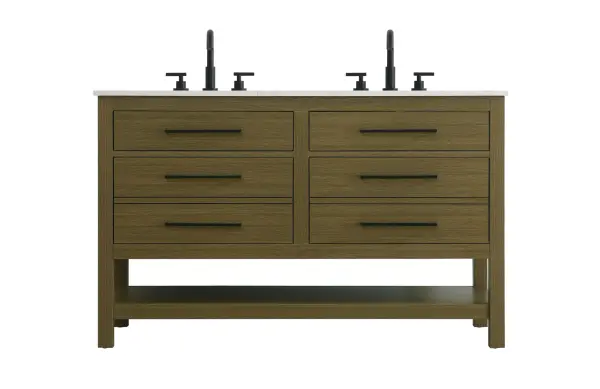Dimensions
Length: 54"
Width: 22"
Height: 34"
Counter Top Length: 54"
Counter Top Width: 22"
Counter Top Height: 4"
Sink Width: 17.13"
Sink Depth: 11.61"
Sink Height: 7"
Sink Drain Hole Size: 1.75"
Faucet Hole Spacing: 8"3 Holes"
Specifications
Assembly Required: No
Base Material: Solid wood and MDF
Counter Top Edge Style: straight
Counter Top Finish: marble white
Distressed Finish: No
Drain Assembly Included: No
Faucet Included: No
Finish (Color): Chestnut Brown
Vanity Material: Solid Wood and MDF
Hardware Finish: black
Harware Material: Aluminum alloy
Number of Faucet Holes: 6
Number of Sinks: 2
Product Shape: Rectangle
Product Type: Bathroom Vanities
Product Warranty: 1 year limited
Sink Mounting Type: Undermount
Vanity Backsplash: NO
Vanity Mounting Type: Free-Standing
209
Wire Included: No
Wood Type: Rubberwood
Shipment type: LTL
US Shipping Cost: $237.00
Drawers
Drawers Included: yes
Number of Drawers: 4
False Drawers: no
Drawer Width: dw1:23.375 dw2:23.375
Drawer Depth: dw1:5.125 dw2:15.625
Drawer Height: dw1:5.375 dw2:11.25
Drawer Handle Designs: Bar pulls
Shelves
Number of Shelves: 1
Shelf Width: 49.25