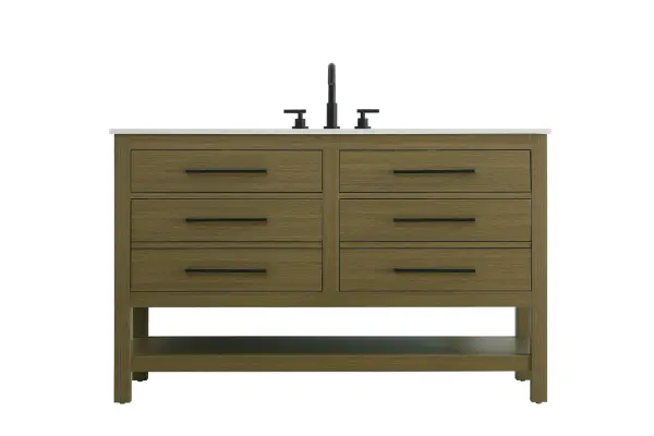 Dimensions
Length: 54"
Width: 22"
Height: 34"
Counter Top Length: 54"
Counter Top Width: 22"
Counter Top Height: 4"
Sink Width: 17.13"
Sink Depth: 11.61"
Sink Height: 7"
Sink Drain Hole Size: 1.75"
Faucet Hole Spacing: 8"3 Holes"
Specifications
Assembly Required: No
Base Material: Solid wood and MDF
Counter Top Edge Style: straight
Counter Top Finish: marble white
Distressed Finish: No
Drain Assembly Included: No
Faucet Included: No
Finish (Color): Chestnut Brown
Vanity Material: Solid Wood and MDF
Hardware Finish: black
Harware Material: Aluminum alloy
Number of Faucet Holes: 3
Number of Sinks: 1
Product Shape: Rectangle
Product Type: Bathroom Vanities
Product Warranty: 1 year limited
Sink Mounting Type: Undermount
Vanity Backsplash: NO
Vanity Mounting Type: Free-Standing
211
Wire Included: No
Wood Type: Rubberwood
Shipment type: LTL
US Shipping Cost: $237.00
Drawers
Drawers Included: yes
Number of Drawers: 4
False Drawers: no
Drawer Width: dw1:23.375 dw2:23.375
Drawer Depth: dw1:5.125 dw2:15.625
Drawer Height: dw1:5.375 dw2:11.25
Drawer Handle Designs: Bar pulls
Shelves
Number of Shelves: 1
Shelf Width: 49.25