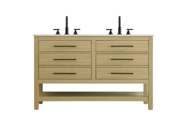 Dimensions
Length: 60"
Width: 22"
Height: 34"
Counter Top Length: 60"
Counter Top Width: 22"
Counter Top Height: 4"
Sink Width: 17.13"
Sink Depth: 11.61"
Sink Height: 7"
Sink Drain Hole Size: 1.75"
Faucet Hole Spacing: 8"3 Holes"
Specifications
Assembly Required: No
Base Material: Solid wood and MDF
Counter Top Edge Style: straight
Counter Top Finish: marble white
Distressed Finish: No
Drain Assembly Included: No
Faucet Included: No
Finish (Color): Honey Brown
Vanity Material: Solid Wood and MDF
Hardware Finish: black
Harware Material: Aluminum alloy
Number of Faucet Holes: 6
Number of Sinks: 2
Product Shape: Rectangle
Product Type: Bathroom Vanities
Product Warranty: 1 year limited
Sink Mounting Type: Undermount
Vanity Backsplash: NO
Vanity Mounting Type: Free-Standing
224
Wire Included: No
Wood Type: Rubberwood
Shipment type: LTL
US Shipping Cost: $261.00
Drawers
Drawers Included: yes
Number of Drawers: 4
False Drawers: no
Drawer Width: dw1:26.375 dw2:26.375
Drawer Depth: dw1:5.125 dw2:15.625
Drawer Height: dw1:5.375 dw2:11.25
Drawer Handle Designs: Bar pulls
Shelves
Number of Shelves: 1
Shelf Width: 55.25