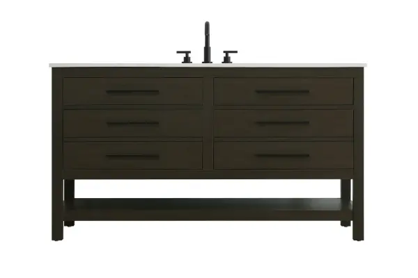Dimensions
Length: 60"
Width: 22"
Height: 34"
Counter Top Length: 60"
Counter Top Width: 22"
Counter Top Height: 4"
Sink Width: 17.13"
Sink Depth: 11.61"
Sink Height: 7"
Sink Drain Hole Size: 1.75"
Faucet Hole Spacing: 8"3 Holes"
Specifications
Assembly Required: No
Base Material: Solid wood and MDF
Counter Top Edge Style: straight
Counter Top Finish: marble white
Distressed Finish: No
Drain Assembly Included: No
Faucet Included: No
Finish (Color): Mocha Brown
Vanity Material: Solid Wood and MDF
Hardware Finish: black
Harware Material: Aluminum alloy
Number of Faucet Holes: 3
Number of Sinks: 1
Product Shape: Rectangle
Product Type: Bathroom Vanities
Product Warranty: 1 year limited
Sink Mounting Type: Undermount
Vanity Backsplash: NO
Vanity Mounting Type: Free-Standing
227
Wire Included: No
Wood Type: Rubberwood
Shipment type: LTL
US Shipping Cost: $261.00
Drawers
Drawers Included: yes
Number of Drawers: 4
False Drawers: no
Drawer Width: dw1:26.375 dw2:26.375
Drawer Depth: dw1:5.125 dw2:15.625
Drawer Height: dw1:5.375 dw2:11.25
Drawer Handle Designs: Bar pulls
Shelves
Number of Shelves: 1
Shelf Width: 55.25