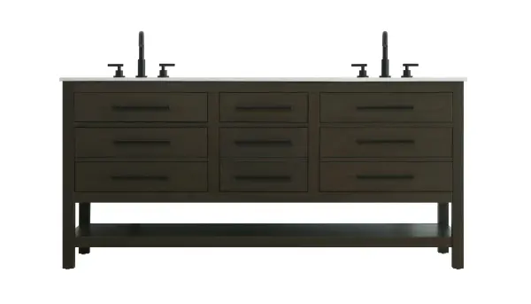 Dimensions
Length: 72"
Width: 22"
Height: 34"
Counter Top Length: 72"
Counter Top Width: 22"
Counter Top Height: 4"
Sink Width: 17.13"
Sink Depth: 11.61"
Sink Height: 7"
Sink Drain Hole Size: 1.75"
Faucet Hole Spacing: 8"3 Holes"
Specifications
Assembly Required: No
Base Material: Solid wood and MDF
Counter Top Edge Style: straight
Counter Top Finish: marble white
Distressed Finish: No
Drain Assembly Included: No
Faucet Included: No
Finish (Color): Mocha Brown
Vanity Material: Solid Wood and MDF
Hardware Finish: black
Harware Material: Aluminum alloy
Number of Faucet Holes: 6
Number of Sinks: 2
Product Shape: Rectangle
Product Type: Bathroom Vanities
Product Warranty: 1 year limited
Sink Mounting Type: Undermount
Vanity Backsplash: NO
Vanity Mounting Type: Free-Standing
308
Wire Included: No
Wood Type: Rubberwood
Shipment type: LTL
US Shipping Cost: $309.00
Drawers
Drawers Included: yes
Number of Drawers: 6
False Drawers: no
Drawer Width: dw1:23.375 dw2:23.375 dw3:15.75 dw4:15.75
Drawer Depth: dw1:5.125 dw2:15.625 dw3:15.625 dw4:15.625
Drawer Height: dw1:5.375 dw2:11.25
Drawer Handle Designs: Bar pulls
Shelves
Number of Shelves: 1
Shelf Width: 67.25