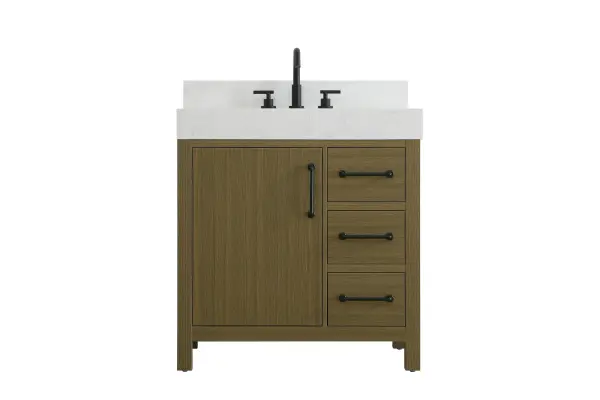 Dimensions
Length: 32"
Width: 22"
Height: 34"
Counter Top Length: 32"
Counter Top Width: 22"
Counter Top Height: 4"
Sink Width: 17.13"
Sink Depth: 11.61"
Sink Height: 7"
Sink Drain Hole Size: 1.75"
Faucet Hole Spacing: 8"3 Holes"
Specifications
Assembly Required: No
Base Material: Solid wood and MDF
Counter Top Edge Style: straight
Counter Top Finish: marble white
Distressed Finish: No
Drain Assembly Included: No
Faucet Included: No
Finish (Color): Chestnut Brown
Vanity Material: Solid Wood and MDF
Hardware Finish: black
Harware Material: Aluminum alloy
Number of Faucet Holes: 3
Number of Sinks: 1
Product Shape: Rectangle
Product Type: Bathroom Vanities
Product Warranty: 1 year limited
Sink Mounting Type: Undermount
Vanity Backsplash: YES
Vanity Mounting Type: Free-Standing
Weight: 172
Wire Included: No
Wood Type: Rubber wood
Shipment type: LTL
US Shipping Cost: $142.00
Drawers
Drawers Included: yes
Number of Drawers: 3
False Drawers: no
Drawer Width: 10
Drawer Depth: 15.125
Drawer Height: 7.125
Drawer Handle Designs: Bar pulls
Shelves
Number of Shelves: 1
Shelf Width: 17.25
Cabinets
Number of Cabinets: 1
Cabinet Interior Width: 17.25
Cabinet Interior Depth: 17.875
Cabinet Interior Height: 22.375
