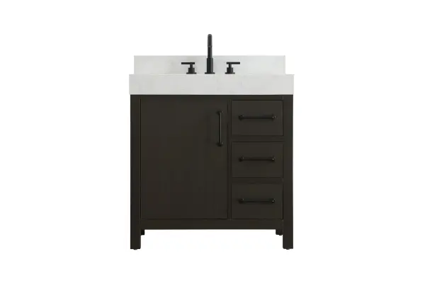 Dimensions
Length: 32"
Width: 22"
Height: 34"
Counter Top Length: 32"
Counter Top Width: 22"
Counter Top Height: 4"
Sink Width: 17.13"
Sink Depth: 11.61"
Sink Height: 7"
Sink Drain Hole Size: 1.75"
Faucet Hole Spacing: 8"3 Holes"
Specifications
Assembly Required: No
Base Material: Solid wood and MDF
Counter Top Edge Style: straight
Counter Top Finish: marble white
Distressed Finish: No
Drain Assembly Included: No
Faucet Included: No
Finish (Color): Mocha Brown
Vanity Material: Solid Wood and MDF
Hardware Finish: black
Harware Material: Aluminum alloy
Number of Faucet Holes: 3
Number of Sinks: 1
Product Shape: Rectangle
Product Type: Bathroom Vanities
Product Warranty: 1 year limited
Sink Mounting Type: Undermount
Vanity Backsplash: YES
Vanity Mounting Type: Free-Standing
Weight: 172
Wire Included: No
Wood Type: Rubber wood
Shipment type: LTL
US Shipping Cost: $142.00
Drawers
Drawers Included: yes
Number of Drawers: 3
False Drawers: no
Drawer Width: 10
Drawer Depth: 15.125
Drawer Height: 7.125
Drawer Handle Designs: Bar pulls
Shelves
Number of Shelves: 1
Shelf Width: 17.25
Cabinets
Number of Cabinets: 1
Cabinet Interior Width: 17.25
Cabinet Interior Depth: 17.875
Cabinet Interior Height: 22.375