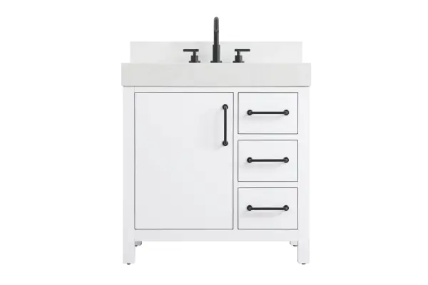 Dimensions
Length: 32"
Width: 22"
Height: 34"
Counter Top Length: 32"
Counter Top Width: 22"
Counter Top Height: 4"
Sink Width: 17.13"
Sink Depth: 11.61"
Sink Height: 7"
Sink Drain Hole Size: 1.75"
Faucet Hole Spacing: 8"3 Holes"
Specifications
Assembly Required: No
Base Material: Solid wood and MDF
Counter Top Edge Style: straight
Counter Top Finish: marble white
Distressed Finish: No
Drain Assembly Included: No
Faucet Included: No
Finish (Color): White
Vanity Material: Solid Wood and MDF
Hardware Finish: black
Harware Material: Aluminum alloy
Number of Faucet Holes: 3
Number of Sinks: 1
Product Shape: Rectangle
Product Type: Bathroom Vanities
Product Warranty: 1 year limited
Sink Mounting Type: Undermount
Vanity Backsplash: YES
Vanity Mounting Type: Free-Standing
Weight: 172
Wire Included: No
Wood Type: Rubber wood
Shipment type: LTL
US Shipping Cost: $142.00
Drawers
Drawers Included: yes
Number of Drawers: 3
False Drawers: no
Drawer Width: 10
Drawer Depth: 15.125
Drawer Height: 7.125
Drawer Handle Designs: Bar pulls
Shelves
Number of Shelves: 1
Shelf Width: 17.25
Cabinets
Number of Cabinets: 1
Cabinet Interior Width: 17.25
Cabinet Interior Depth: 17.875
Cabinet Interior Height: 22.375