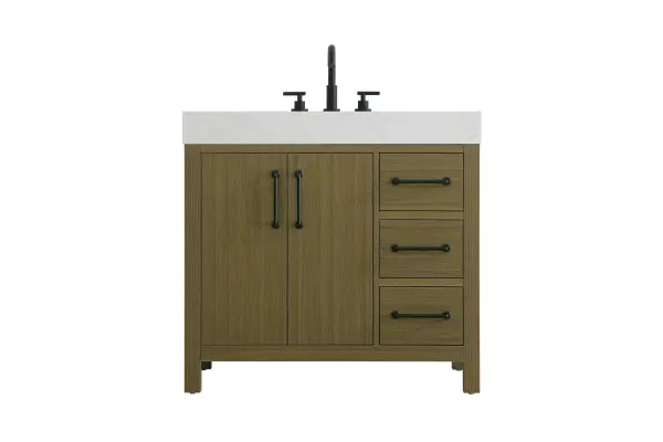 Dimensions
Length: 36"
Width: 22"
Height: 34"
Counter Top Length: 36"
Counter Top Width: 22"
Counter Top Height: 4"
Sink Width: 17.13"
Sink Depth: 11.61"
Sink Height: 7"
Sink Drain Hole Size: 1.75"
Faucet Hole Spacing: 8"3 Holes"
Specifications
Assembly Required: No
Base Material: Solid wood and MDF
Counter Top Edge Style: straight
Counter Top Finish: marble white
Distressed Finish: No
Drain Assembly Included: No
Faucet Included: No
Faucet Type: Widespread
Finish (Color): Chestnut Brown
Vanity Material: Solid Wood and MDF
Hardware Finish: black
Harware Material: Aluminum alloy
Number of Faucet Holes: 3
Number of Sinks: 1
Product Shape: Rectangle
Product Type: Bathroom Vanities
Product Warranty: 1 year limited
Sink Mounting Type: Undermount
Vanity Backsplash: NO
Vanity Mounting Type: Free-Standing
189
Wire Included: No
Wood Type: Rubber wood
Shipment type: LTL
US Shipping Cost: $165.00
Drawers
Drawers Included: yes
Number of Drawers: 3
False Drawers: no
Drawer Width: 10
Drawer Depth: 15.125
Drawer Height: 7.125
Drawer Handle Designs: Bar pulls
Shelves
Number of Shelves: 1
Shelf Width: 21
Cabinets
Number of Cabinets: 1
Cabinet Interior Width: 21
Cabinet Interior Depth: 17.875
Cabinet Interior Height: 22.375