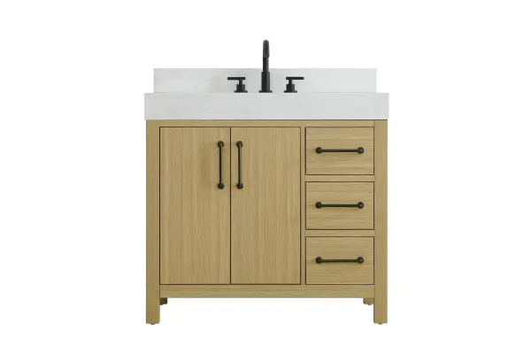 Dimensions
Length: 36"
Width: 22"
Height: 34"
Counter Top Length: 36"
Counter Top Width: 22"
Counter Top Height: 4"
Sink Width: 17.13"
Sink Depth: 11.61"
Sink Height: 7"
Sink Drain Hole Size: 1.75"
Faucet Hole Spacing: 8"3 Holes"
Specifications
Assembly Required: No
Base Material: Solid wood and MDF
Counter Top Edge Style: straight
Counter Top Finish: marble white
Distressed Finish: No
Drain Assembly Included: No
Faucet Included: No
Finish (Color): Honey Brown
Vanity Material: Solid Wood and MDF
Hardware Finish: black
Harware Material: Aluminum alloy
Number of Faucet Holes: 3
Number of Sinks: 1
Product Shape: Rectangle
Product Type: Bathroom Vanities
Product Warranty: 1 year limited
Sink Mounting Type: Undermount
Vanity Backsplash: YES
Vanity Mounting Type: Free-Standing
Weight: 184
Wire Included: No
Wood Type: Rubber wood
Shipment type: LTL
US Shipping Cost: $142.00
Drawers
Drawers Included: yes
Number of Drawers: 3
False Drawers: no
Drawer Width: 10
Drawer Depth: 15.125
Drawer Height: 7.125
Drawer Handle Designs: Bar pulls
Shelves
Number of Shelves: 1
Shelf Width: 21
Cabinets
Number of Cabinets: 1
Cabinet Interior Width: 21
Cabinet Interior Depth: 17.875
Cabinet Interior Height: 22.375