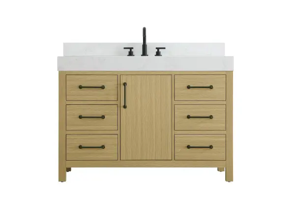 Dimensions
Length: 48"
Width: 22"
Height: 34"
Counter Top Length: 48"
Counter Top Width: 22"
Counter Top Height: 4"
Sink Width: 17.13"
Sink Depth: 11.61"
Sink Height: 7"
Sink Drain Hole Size: 1.75"
Faucet Hole Spacing: 8"3 Holes"
Specifications
Assembly Required: No
Base Material: Solid wood and MDF
Counter Top Edge Style: straight
Counter Top Finish: marble white
Distressed Finish: No
Drain Assembly Included: No
Faucet Included: No
Finish (Color): Honey Brown
Vanity Material: Solid Wood and MDF
Hardware Finish: black
Harware Material: Aluminum alloy
Number of Faucet Holes: 3
Number of Sinks: 1
Product Shape: Rectangle
Product Type: Bathroom Vanities
Product Warranty: 1 year limited
Sink Mounting Type: Undermount
Vanity Backsplash: YES
Vanity Mounting Type: Free-Standing
Weight: 262
Wire Included: No
Wood Type: Rubber wood
Shipment type: LTL
US Shipping Cost: $142.00
Drawers
Drawers Included: yes
Number of Drawers: 6
False Drawers: no
Drawer Width: 13.875
Drawer Depth: 15.125
Drawer Height: 7.125
Drawer Handle Designs: Bar pulls
Shelves
Number of Shelves: 1
Shelf Width: 14.625
Cabinets
Number of Cabinets: 1
Cabinet Interior Width: 14.625
Cabinet Interior Depth: 17.875
Cabinet Interior Height: 22.375
