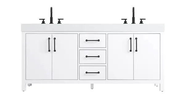 Dimensions
Length: 72"
Width: 22"
Height: 34"
Counter Top Length: 72"
Counter Top Width: 22"
Counter Top Height: 4"
Sink Width: 17.13"
Sink Depth: 11.61"
Sink Height: 7"
Sink Drain Hole Size: 1.75"
Faucet Hole Spacing: 8"3 Holes"
Specifications
Assembly Required: No
Base Material: Solid wood and MDF
Counter Top Edge Style: straight
Counter Top Finish: marble white
Distressed Finish: No
Drain Assembly Included: No
Faucet Included: No
Finish (Color): White
Vanity Material: Solid Wood and MDF
Hardware Finish: black
Harware Material: Aluminum alloy
Number of Faucet Holes: 6
Number of Sinks: 2
Product Shape: Rectangle
Product Type: Bathroom Vanities
Product Warranty: 1 year limited
Sink Mounting Type: Undermount
Vanity Backsplash: NO
Vanity Mounting Type: Free-Standing
317
Wire Included: No
Wood Type: Rubber wood
Shipment type: LTL
US Shipping Cost: $309.00
Drawers
Drawers Included: yes
Number of Drawers: 3
False Drawers: no
Drawer Width: 13.5
Drawer Depth: 15.125
Drawer Height: 7.125
Drawer Handle Designs: Bar pulls
Shelves
Number of Shelves: 2
Shelf Width: 26.5
Cabinets
Number of Cabinets: 2
Cabinet Interior Width: 26.5
Cabinet Interior Depth: 17.875
Cabinet Interior Height: 22.375