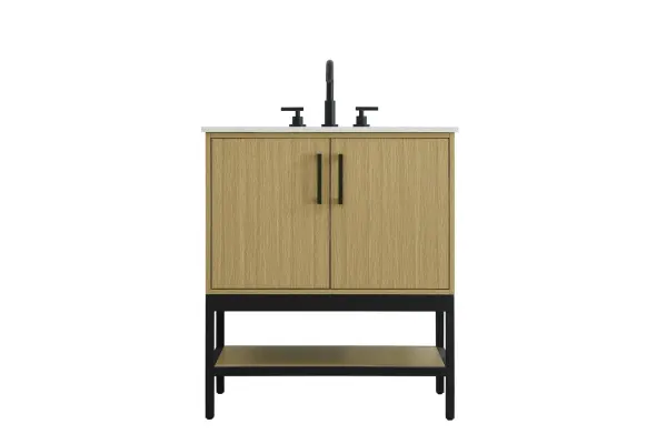 Dimensions
Width: 30"
Height: 22"
Depth: 34"
Counter Top Length: 30"
Counter Top Width: 22"
Counter Top Height: 0.75"
Sink Width: 17.13"
Sink Depth: 11.61"
Sink Height: 7"
Sink Drain Hole Size: 1.75"
Faucet Hole Spacing: 8"3 Holes"
Specifications
Assembly Required: No
Base Material: Solid wood and MDF and Metal
Counter Top Edge Style: straight
Counter Top Finish: marble white
Distressed Finish: No
Drain Assembly Included: No
Faucet Included: No
Faucet Type: Widespread
Finish (Color): Honey Brown
Vanity Material: Solid Wood and MDF
Hardware Finish: black
Harware Material: Aluminum alloy
Number of Faucet Holes: 3
Number of Sinks: 1
Product Shape: Rectangle
Product Type: Bathroom Vanities
Product Warranty: 1 year limited
Sink Mounting Type: Undermount
Vanity Backsplash: NO
Vanity Mounting Type: Free-Standing
117
Wire Included: No
Wood Type: Rubber wood
Shipment type: Oversized Ground
US Shipping Cost: $142.00
Drawers
Drawers Included: No
False Drawers: no
Shelves
Number of Shelves: 1
Shelf Width: 27.125
Cabinets
Number of Cabinets: 1
Cabinet Interior Width: 27.75
Cabinet Interior Depth: 21.5
Cabinet Interior Height: 19