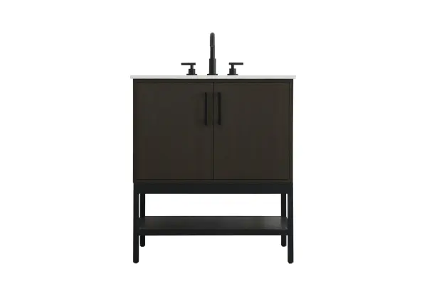 Dimensions
Width: 30"
Height: 22"
Depth: 34"
Counter Top Length: 30"
Counter Top Width: 22"
Counter Top Height: 0.75"
Sink Width: 17.13"
Sink Depth: 11.61"
Sink Height: 7"
Sink Drain Hole Size: 1.75"
Faucet Hole Spacing: 8"3 Holes"
Specifications
Assembly Required: No
Base Material: Solid wood and MDF and Metal
Counter Top Edge Style: straight
Counter Top Finish: marble white
Distressed Finish: No
Drain Assembly Included: No
Faucet Included: No
Faucet Type: Widespread
Finish (Color): Mocha Brown
Vanity Material: Solid Wood and MDF
Hardware Finish: black
Harware Material: Aluminum alloy
Number of Faucet Holes: 3
Number of Sinks: 1
Product Shape: Rectangle
Product Type: Bathroom Vanities
Product Warranty: 1 year limited
Sink Mounting Type: Undermount
Vanity Backsplash: NO
Vanity Mounting Type: Free-Standing
117
Wire Included: No
Wood Type: Rubber wood
Shipment type: Oversized Ground
US Shipping Cost: $142.00
Drawers
Drawers Included: No
False Drawers: no
Shelves
Number of Shelves: 1
Shelf Width: 27.125
Cabinets
Number of Cabinets: 1
Cabinet Interior Width: 27.75
Cabinet Interior Depth: 21.5
Cabinet Interior Height: 19