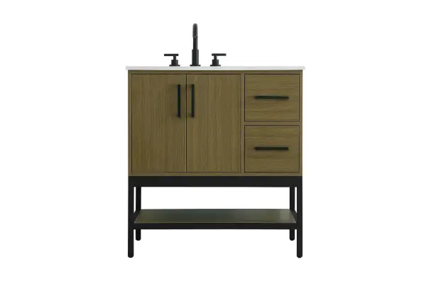 Dimensions
Width: 32"
Height: 22"
Depth: 34"
Counter Top Length: 32"
Counter Top Width: 22"
Counter Top Height: 0.75"
Sink Width: 17.13"
Sink Depth: 11.61"
Sink Height: 7"
Sink Drain Hole Size: 1.75"
Faucet Hole Spacing: 8"3 Holes"
Specifications
Assembly Required: No
Base Material: Solid wood and MDF and Metal
Counter Top Edge Style: straight
Counter Top Finish: marble white
Distressed Finish: No
Drain Assembly Included: No
Faucet Included: No
Faucet Type: Widespread
Finish (Color): Chestnut Brown
Vanity Material: Solid Wood and MDF
Hardware Finish: black
Harware Material: Aluminum alloy
Number of Faucet Holes: 3
Number of Sinks: 1
Product Shape: Rectangle
Product Type: Bathroom Vanities
Product Warranty: 1 year limited
Sink Mounting Type: Undermount
Vanity Backsplash: NO
Vanity Mounting Type: Free-Standing
139
Wire Included: No
Wood Type: Rubber wood
Shipment type: Oversized Ground
US Shipping Cost: $142.00
Drawers
Drawers Included: yes
Number of Drawers: 2
False Drawers: no
Drawer Width: 9.625
Drawer Depth: 15.125
Drawer Height: 8.375
Drawer Handle Designs: Bar pulls
Shelves
Number of Shelves: 1
Shelf Width: 29.125
Cabinets
Number of Cabinets: 1
Cabinet Interior Width: 19.25
Cabinet Interior Depth: 21.5
Cabinet Interior Height: 19